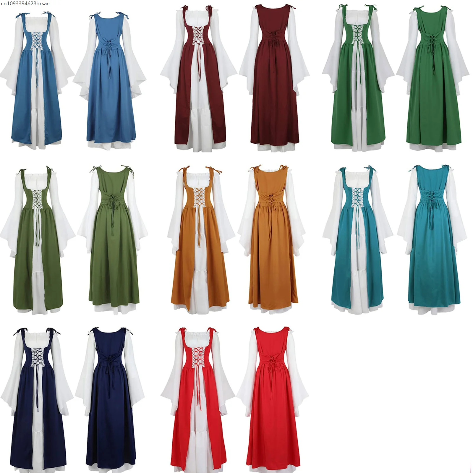 

Medieval Retro Square Neck Bundle Waist Dress Middle Ages Renaissance Dress European Halloween Carnival Party Suit