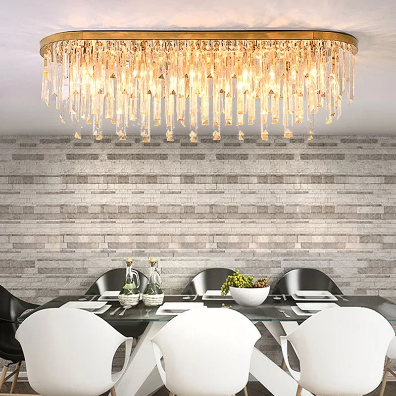 

Oval Ceiling Lights Crystal New Gold Lamps Modern Plafonnier LED Lighting for Dining Room Luxury Lustres Home Decor Luminaria