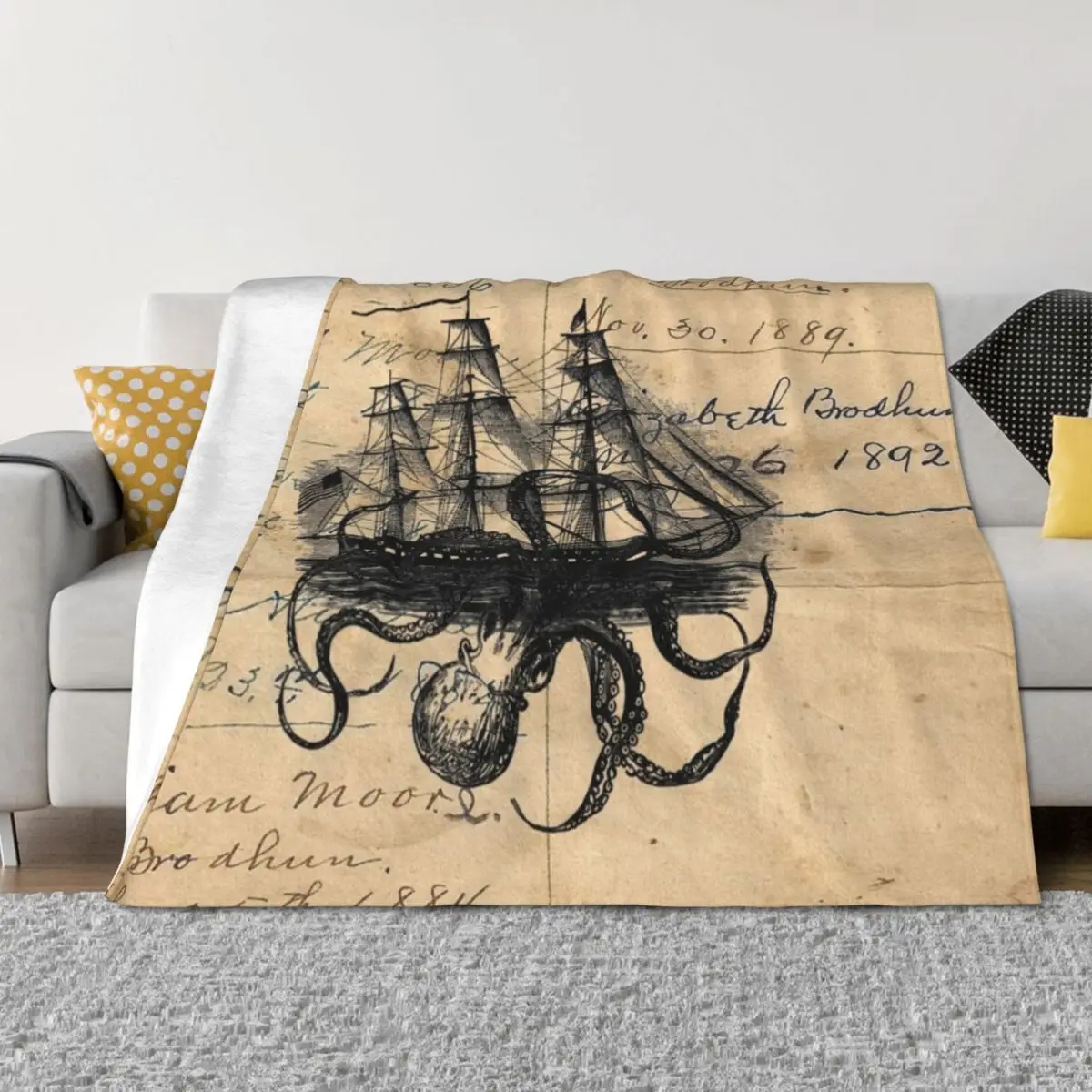 

Kraken Attacking Ship on Ledger DesignKAS947 Throw Blanket Summer Shaggy Fashion Sofas Blankets
