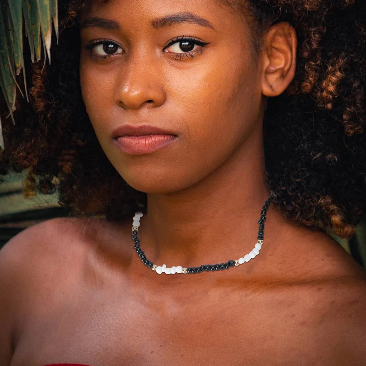 

1pc Bohemian Short Necklace Black White Handmade Beads Chain Stylish Women Fashion Jewelry Gift Daily Beach Wear Universal Fit