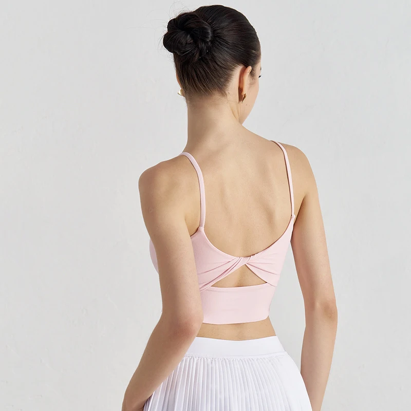 SOISOU Thin Shoulder  Nylon Top Bowknot Sexy Back Women Bra Gym Sports Yoga Fitness Bra For Women Elastic Female Underwear