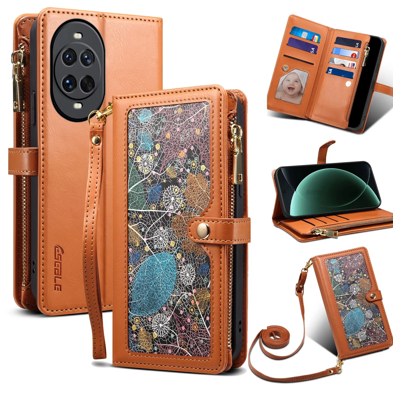 

Кожаный флип-чехол для телефона HUAWEI NOVA 14 PRO NOVA14, чехол-кошелек с цветочной росписью и держателем для карт, чехол для NOVA14Ultra, чехол для мобильного телефона