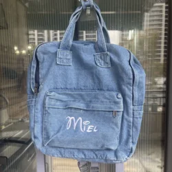 Personalized Denim Canvas Backpack Large Capacity Women's Casual Backpack Customized Embroidery Name, College Student Travel Bag