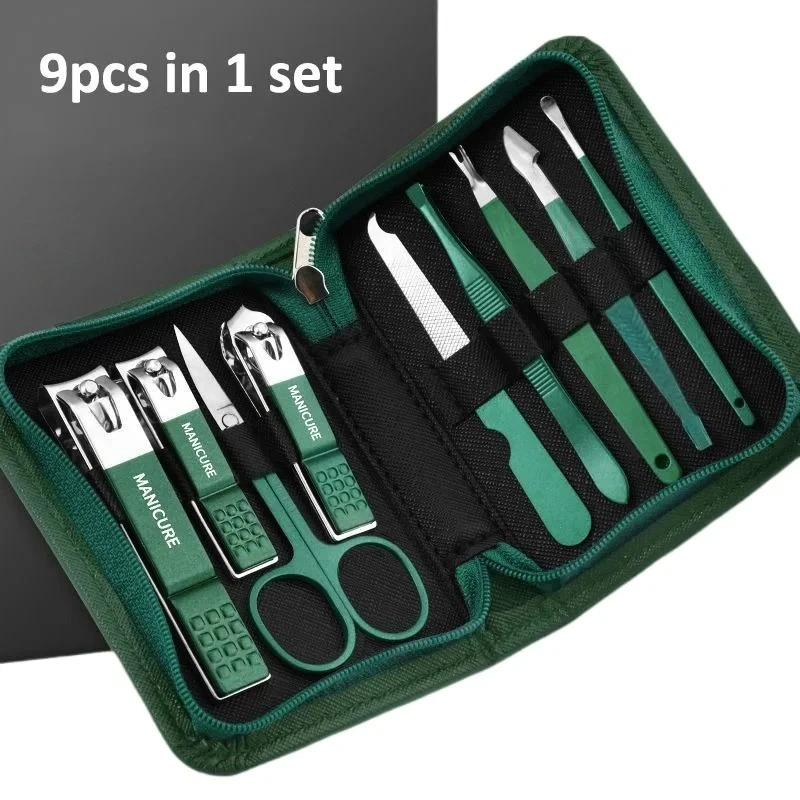Set manicure da 6-9 pezzi con custodia in pelle Kit di strumenti professionali per la cura del piede e del viso Set di tagliaunghie per cucchiaio per orecchie in acciaio inossidabile regalo