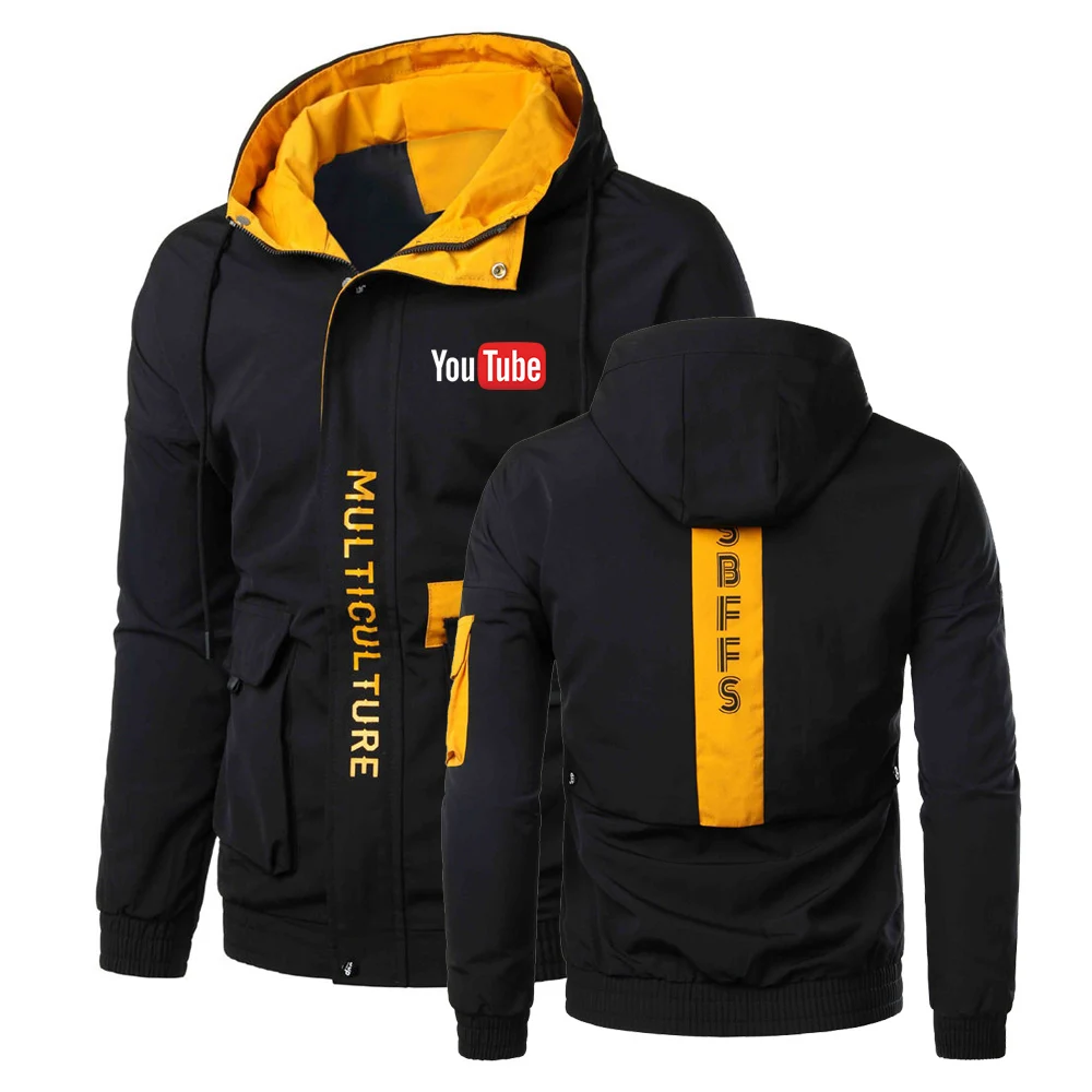 

YouTube 2023 Men's New High Quality Windbreaker Waterproof Hooded Zipper Hoodies Coats Harajuku Jacket Autumn Casual Outwear Top