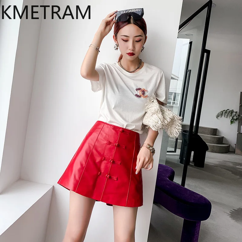 KMETRAM 100% couche supérieure en peau de mouton jupes pour femme 2025 en cuir véritable Mini jupe automne Culottes femmes vêtements юбка ж Dön Dönusen