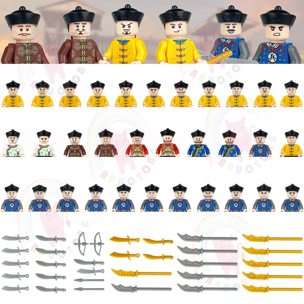 

MOC Qing Dynasty Soldier Building Blocks Figures Medieval Weapons Accessories Helmet Shield Compatible Classic Bricks Kids Toys