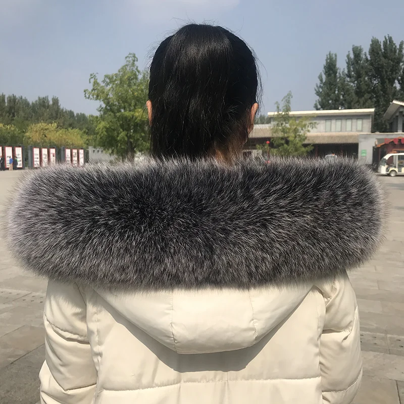 Winter Women Fox Fur Collar Warmer Real Fur Scarf for Coat Parkas Luxury Furry Hood Trims Decor Scarves Genuine Men Fur Shawls