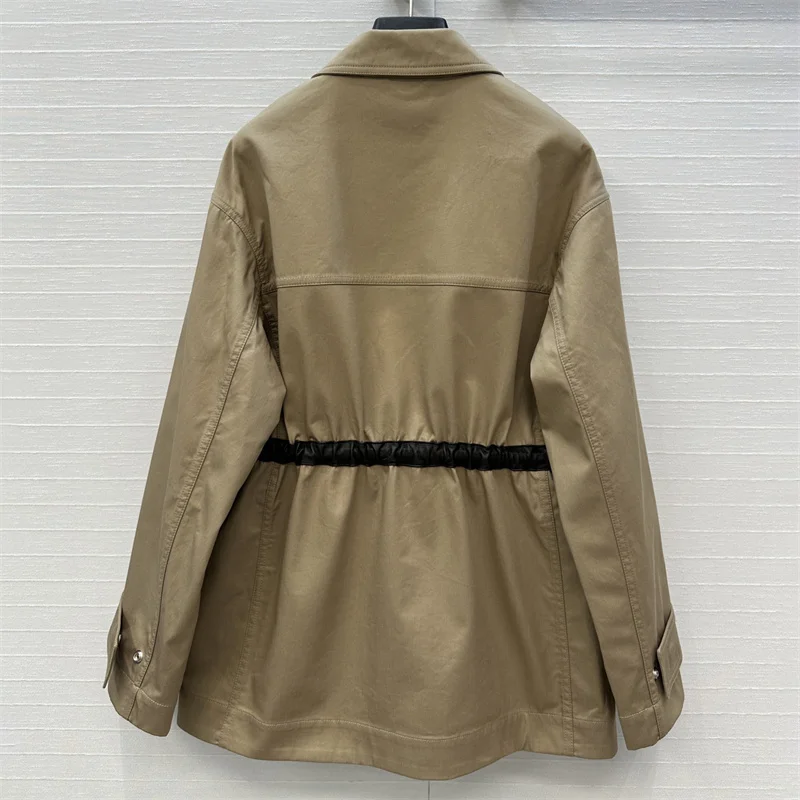

Women's coats New autumn 2025 lace up slim fit lapel long sleeved top High quality pure cotton women's jacket long sleeve coat
