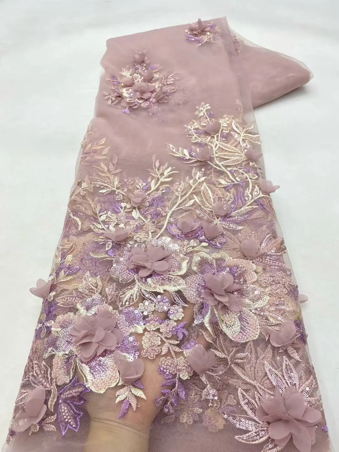 Африканская нигерийская 3D аппликация, кружевная цветочная ткань, высокое качество, 2025 г., с вышивкой блестками, французская кружевная ткань для свадебной вечеринки