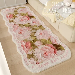 Ins Style Bedroom Decor Floral Bedside Rug Pink Plush Carpets for Living Room Cream Style Casual Rug Fluffy Soft Irregular Mat