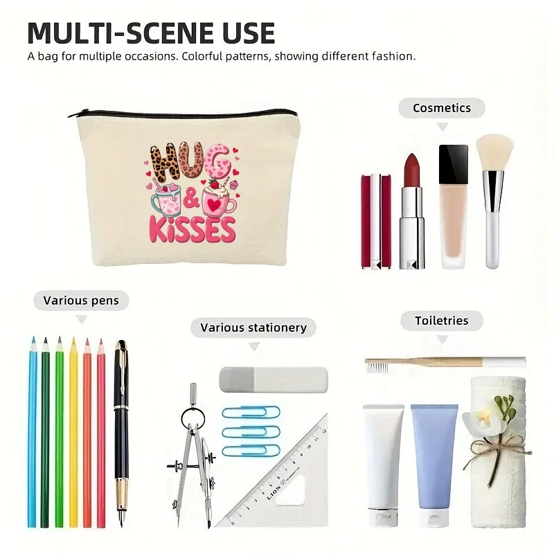 

Многоразовая холщовая сумка-тоут с милым принтом «Объятия и поцелуи», прочная сумка для покупок, повседневная сумка через плечо.