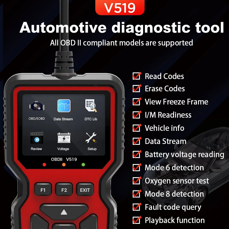 New OBD2 V519 Scanner Live Data Professional Mechanic OBDII Diagnostic Code Reader Tool for Check Engine Light Read/Erase Codes