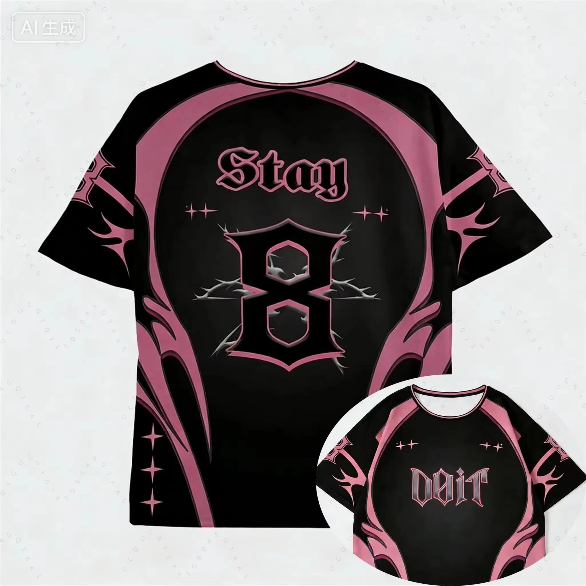 Familien-Matching-Changbin-Sporttrikot, schwarz-rosa Gothic-Dornenstern-Print, kurzärmeliges Mesh-Top für Erwachsene und Kinder, Kpop-Streetwear – Detail 9