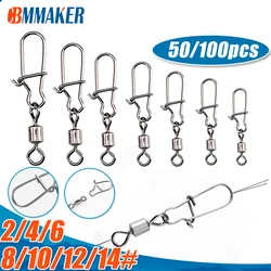 50/100pcs Fishing Connector Stainless Steel Snap Bearing Rolling Fishing Hooks Sea Fishing Lure Multifunction Pin Jig Tackle