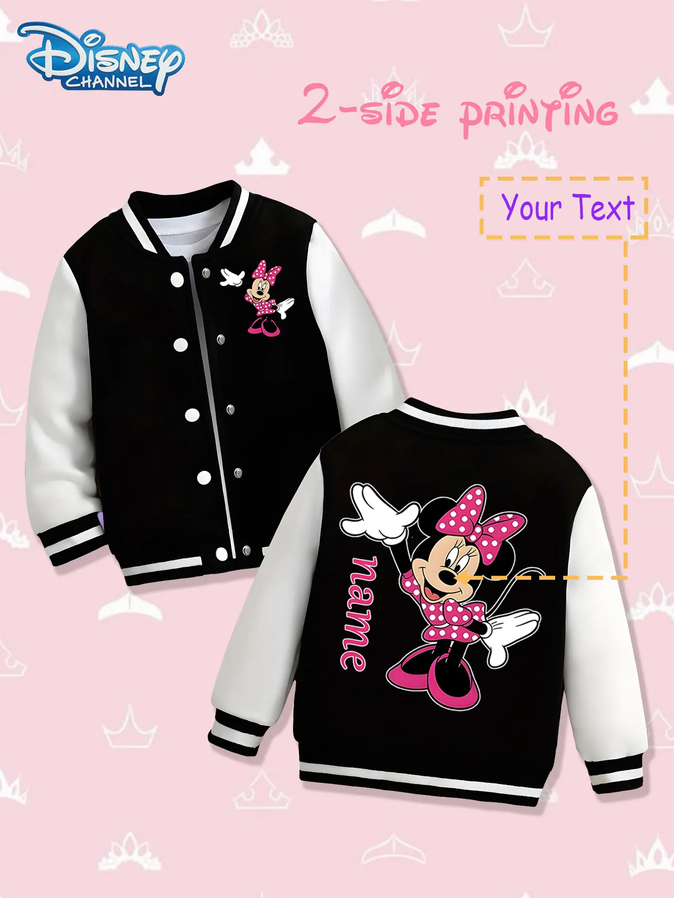 

MINISO Disney Minnie Mouse Baseball Jacket - Double-sided printing of Minnie Mouse's classic action shape, conveying joy and vit