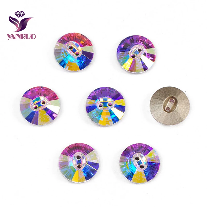 YANRUO 3019 Round AB Buttons for Needlework Glass Rhinestone DIY Decorative Crafts Sewing Clothes