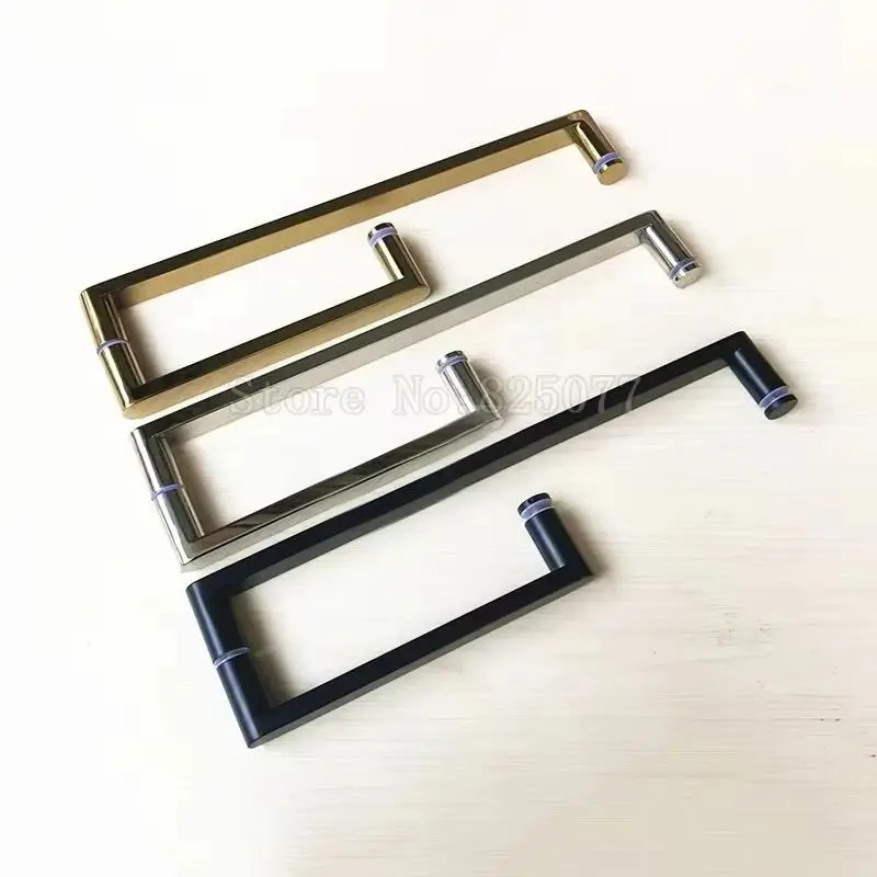 1PCS 304 Stainless Steel Bathroom L Type Handle Brushed Gold/Dumb Black Shower Room Glass Door Handles Pitch 425*225mm JF1606