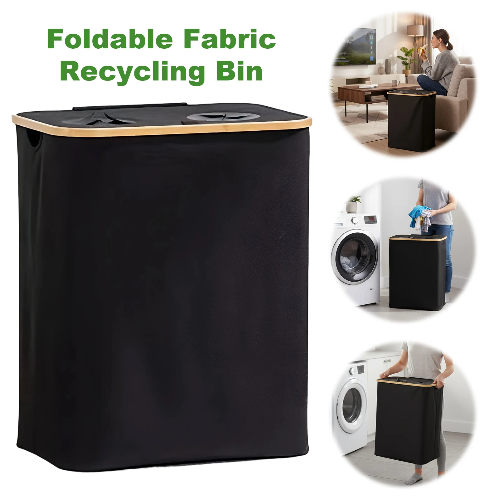 

140L Foldable Oxford 2 Sections Laundry Hamper with Lid Storage Basket Removable Bag Large Dual Laundry Basket for Home Bedroom