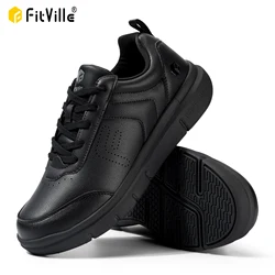 FitVille Men's Casual Leather Shoes Wide Width Walking Shoes Outdoor Lightweight for Swollen Feet Relieve Foot Pain