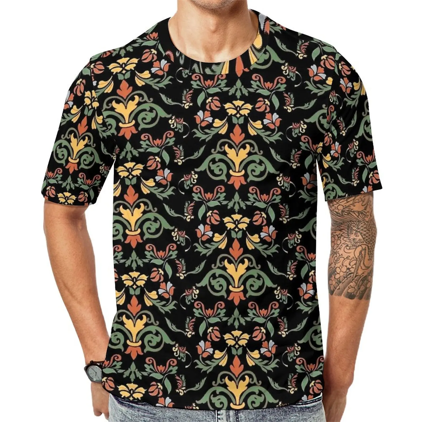 Art Nouveau T-Shirt For Man Retro Floral O Neck T Shirts Summer Popular  Clothes Short Sleeve Casual Oversize Tees Gift Idea