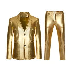 Men s Suit Slim Fit Solid Shiny Party Gold Silver Black Suit Men Wedding Prom Jacket Pants Performance Party Year Jacket