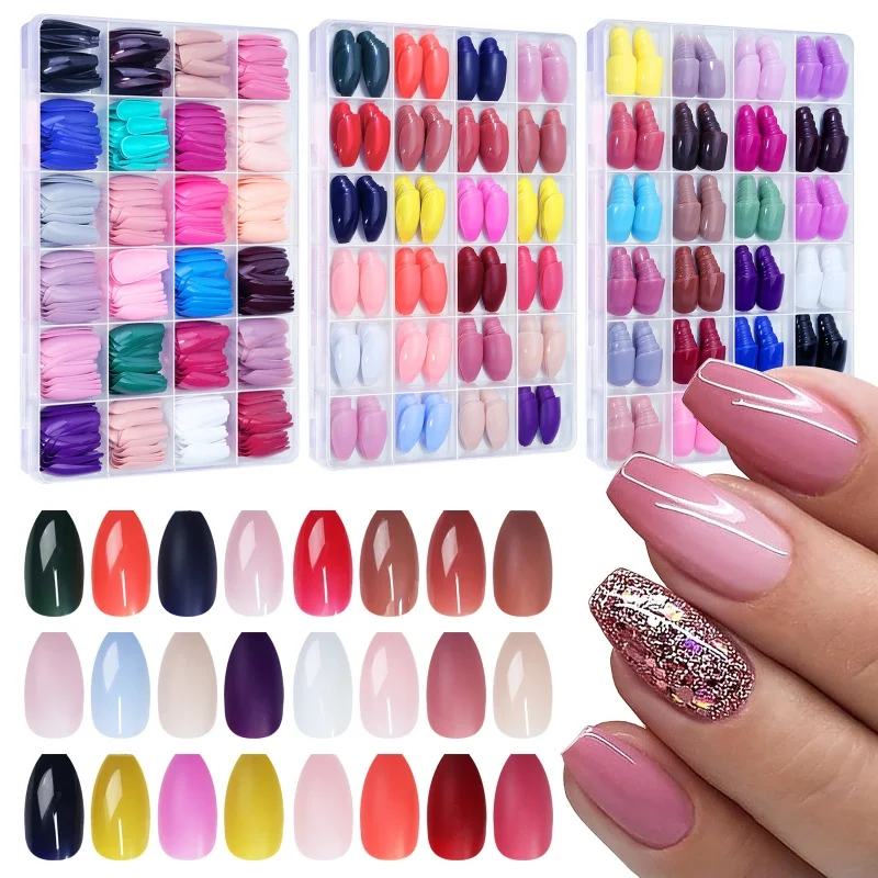 576pcs False Nails Tips Coffin Almond Colorful French Acrylic Press On Nails Pre-Design Gel Nails Art Capsule For Girls Women