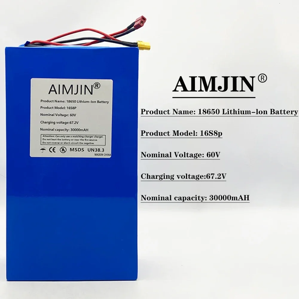 60V battery 3000mAh high-power 16S8P battery pack 2000W 67.2V lithium battery with built-in BMS