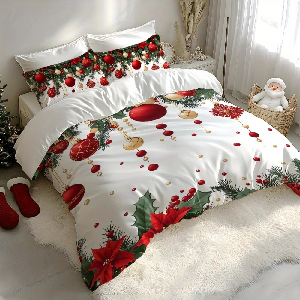 2/3-piece Digital Printed Christmas-themed Bedding Set - Patterns of Santa Claus, Reindeer and Christmas Tree