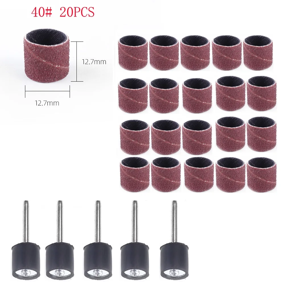 25Pcs/set Sanding Drum Ring With Rod Abrasive Rotary Grinding Head 40-320# For Metal Wood Sculpture Nail Polishing Grinding