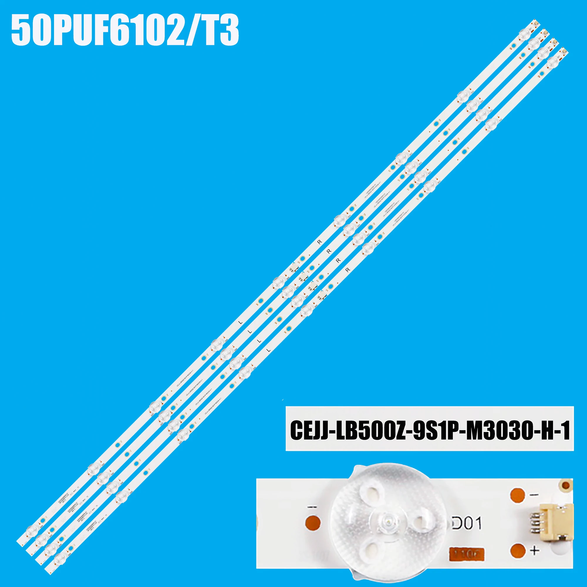 LED Backlight strip For 50PUF6102/T3 50PUG6513/77 50PUF6033/T3 50PUG6513/78 TPT500B5 CEJJ-LB500Z-9S1P-M3030-H-1 LB50093 V0