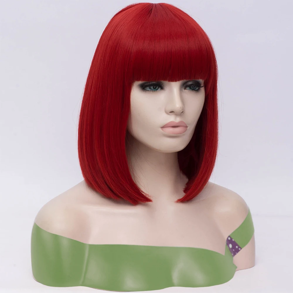 MSIWIGS Women Synthetic Straight Short Bob Wigs With Bangs Blue Golden Red Black White Purple Green Brown Cosplay Wig Female