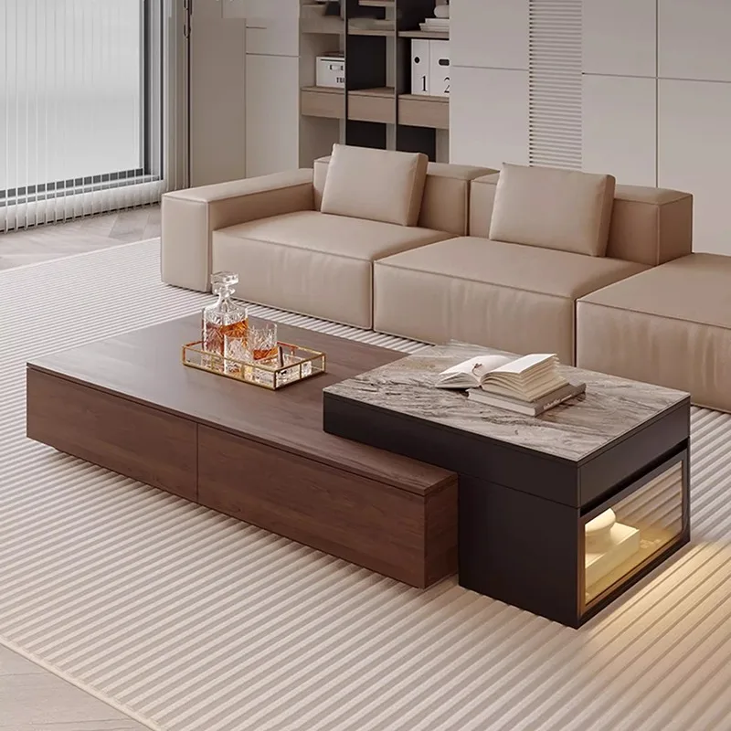 Multifunction Adjustable Coffee Tables Lift Top Design Luxury Trendy Coffee Table Storage Rustic Table Basse Salon Furniture