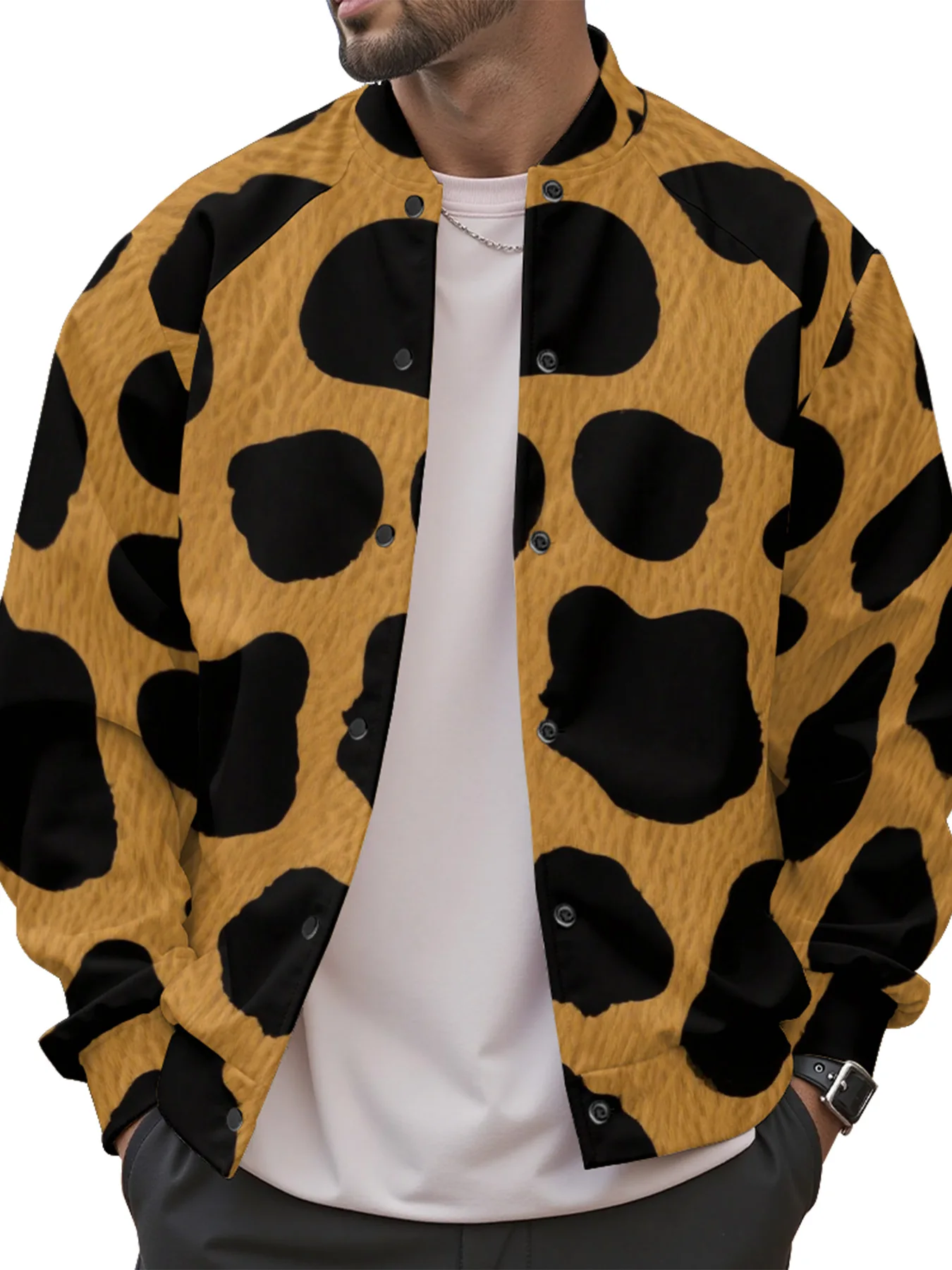 

Animal Print Baseball Jacket Leopard Spotted Button Up Coats Korean Street Fashion Couple Retro Fall Layering Piece Outerwear