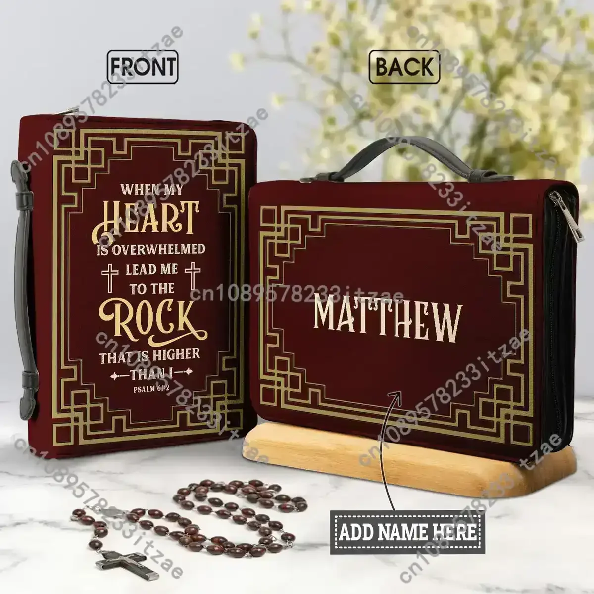 

Women's Presonalized Bible Bag Luxury Leather Bible Cover Case Lead Me To The Rock Than Is Higher That Print Bible Storage Bags