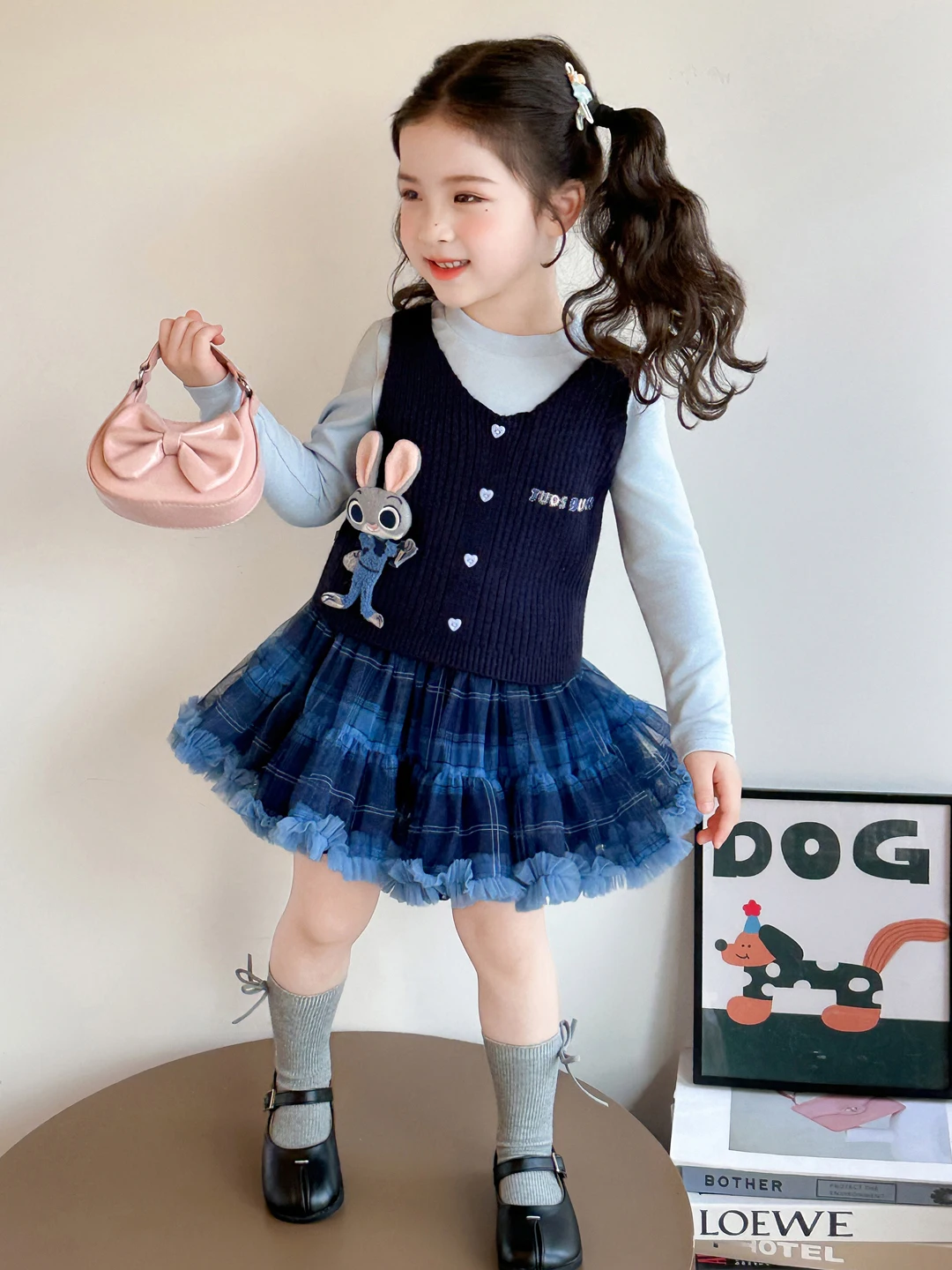 

Spring Faion Children's Plaid Skirt Tee-Piece Set Sweet Sli Base irt for Little Girls Casual Sportswear