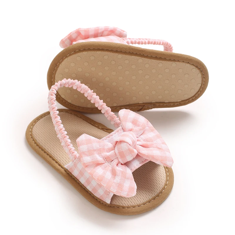Cute Bow Grid Baby Beach Sandals, Fashion Soft Sole Casual Shoes, Sweet Versatile Summer Infant Footwear for 0-18 Months