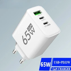GaN-cargador USB tipo C de carga rápida para teléfono móvil, adaptador de corriente para iPhone 14, 15 Pro, Xiaomi, Samsung, Oneplus, 65W