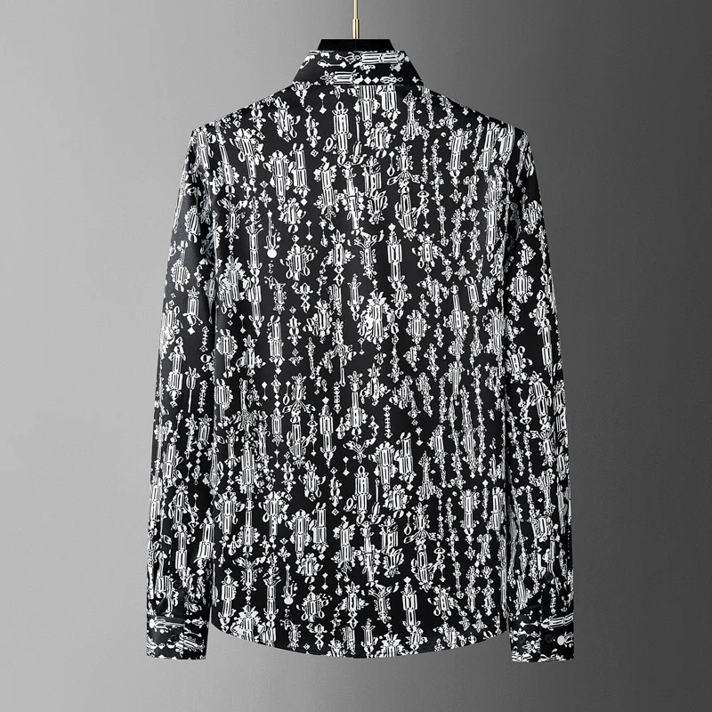 2026 Spring Summer Vintage Printed Long Sleeved Shirt for Men Casual Business Formal Dress Shirts Social Party Streetwear Blouse