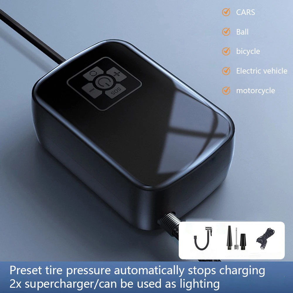 

12 В насос воздушного компрессора для накачивания автомобильных шин с цифровым дисплеем, автоматической остановкой и светодиодной подсветкой для автомобилей, велосипедов, мотоциклов