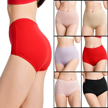 Bragas de algodón de cintura alta para mujer, calzoncillos suaves y transpirables, ropa interior de gran tamaño, lencería de talla grande, bragas sin costuras para mujer