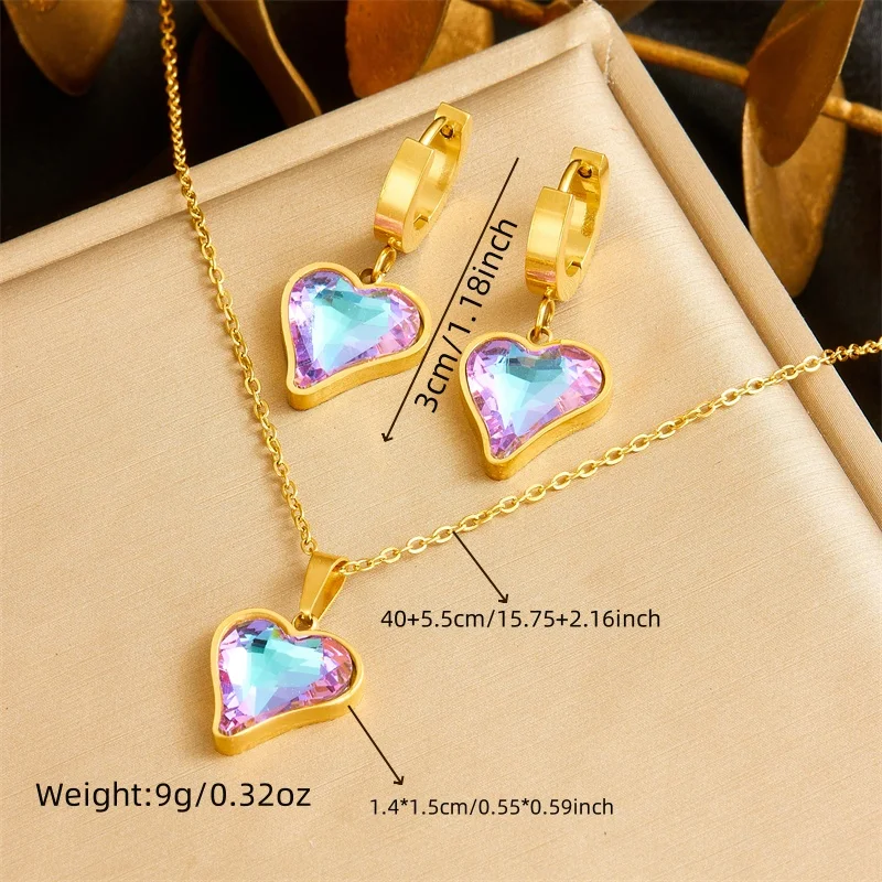 DIEYURO 316L Stainless Steel Colorful Love Butterfly Star Zircon Necklace Earrings Suit Womens New TrendNon-fading jewelry Set