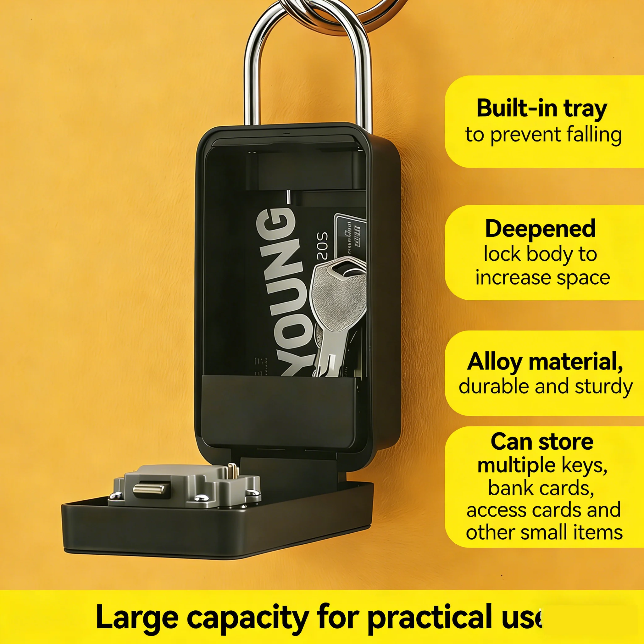 Key Lock Box Portable with Hook Shackle Wall Mount Waterproof Heavy Duty Metal Lock Box for Keys with 4-Digit Combination Code