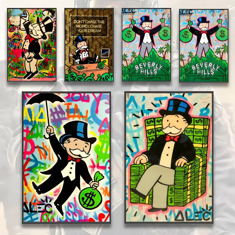 M-Monopoly W-Wealth Cute Cartoon Poster Sticky Wall Art Printing Waterproof Home Living Bed Room Aesthetic Decor