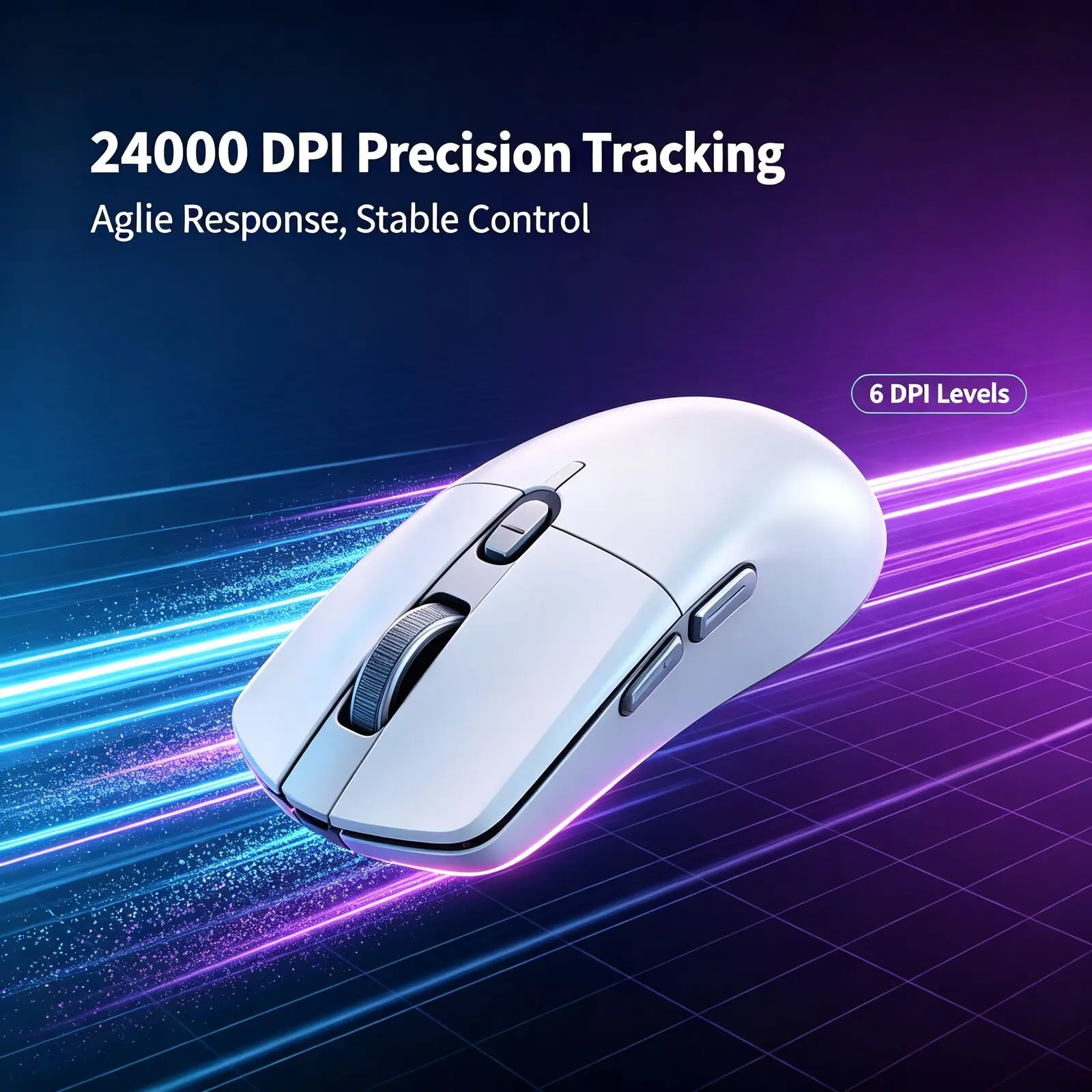 Wireless Macro Gaming Mouse Wired+2.4G+Bluetooth 24000DPI 650mAh Rechargeable 59g Lightweight 6 Keys Computer Mice for Laptop PC