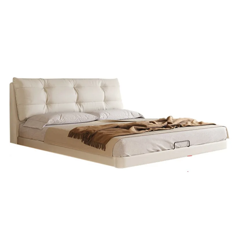 

Italian minimalist leather light luxury cream wind suspension bed