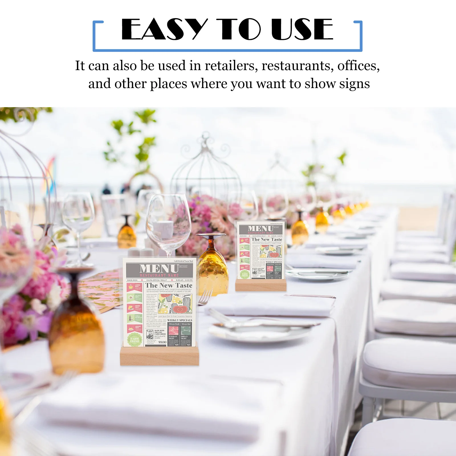 

3Pcs Table Menu Display Holders Wooden Base Clear Acrylic Stand Antifall Smooth Edges Portable Wood Base Display Holder