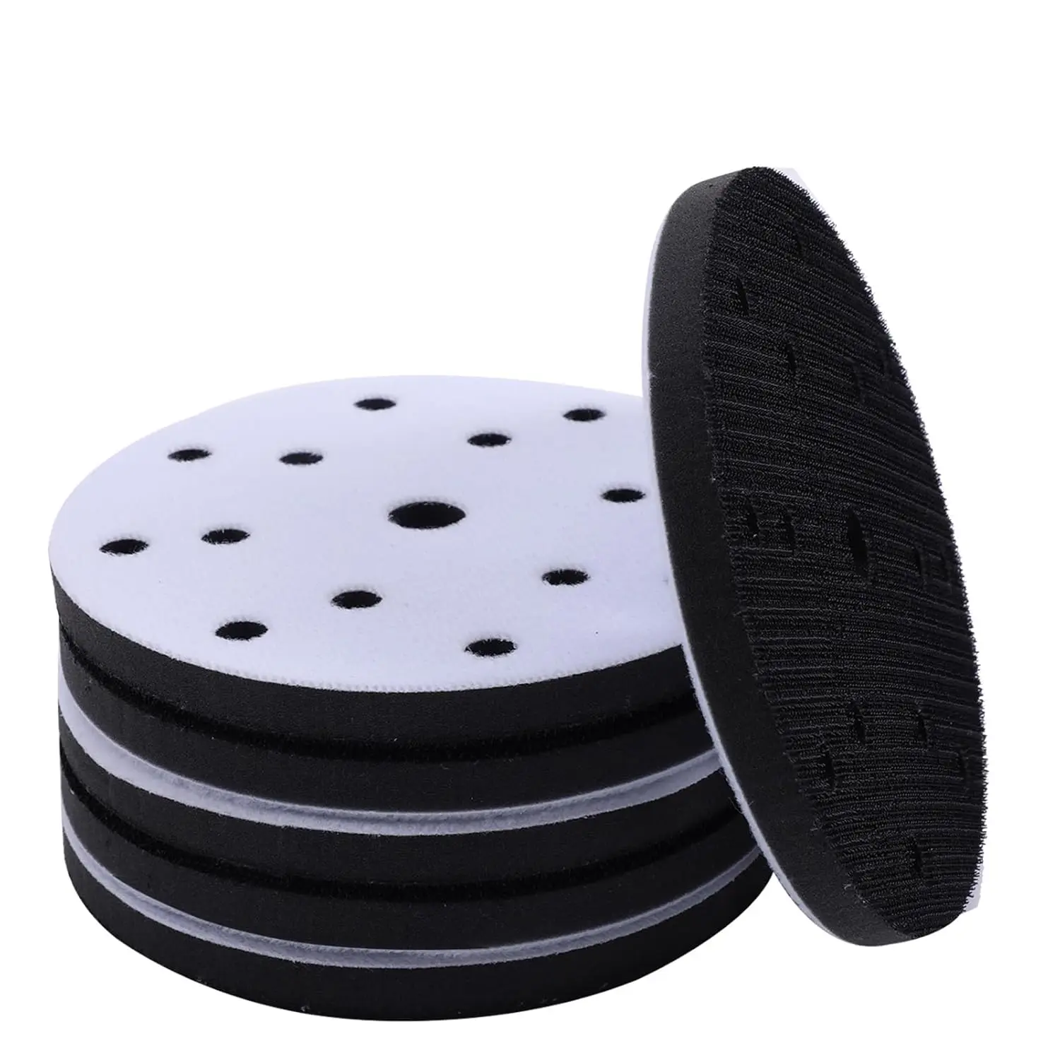 

2/5Pcs 6-Inch Soft Interface Pad – 15-Hole Hook & Loop Foam Cushion Buffer Pad for Dual Action & Random Orbital Sanders