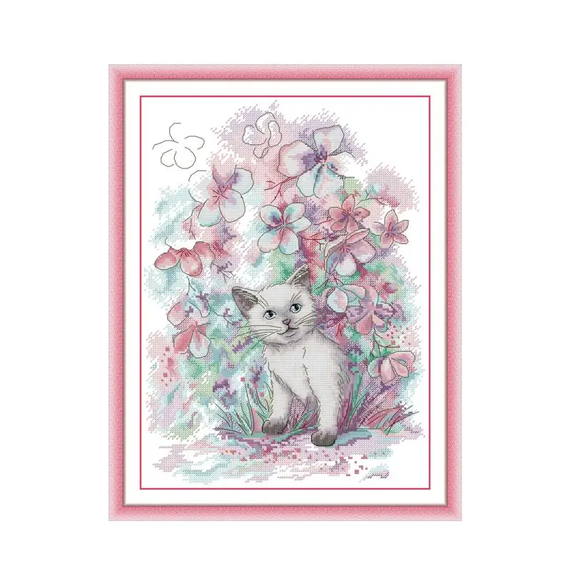 

Kitten in early spring cross stitch kit 14ct 11ct count print canvas hand sew cross-stitching embroidery handmade needlework
