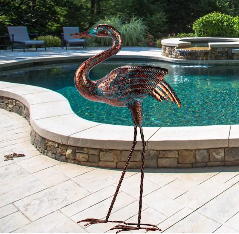 

Garden Crane Statues for Outdoor Standing Patina Heron Decoy Yard Sculptures, Metal Bird Art Ornaments for Patio Lawn Pon